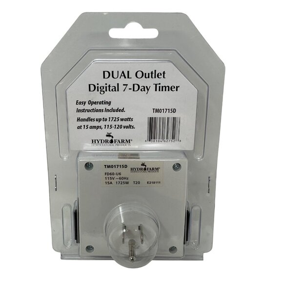 HydroFarm Autopilot Dual Outlet 7-Day Grounded Digital Programmable Timer - NEW - Picture 2 of 3